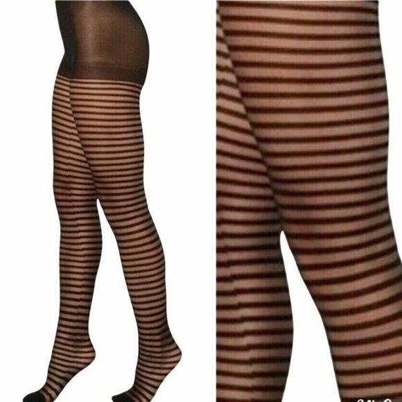 Women's INC International Concepts Horizontal Ribbon Tights Black Sizes XS/S-S/M - Picture 1 of 7